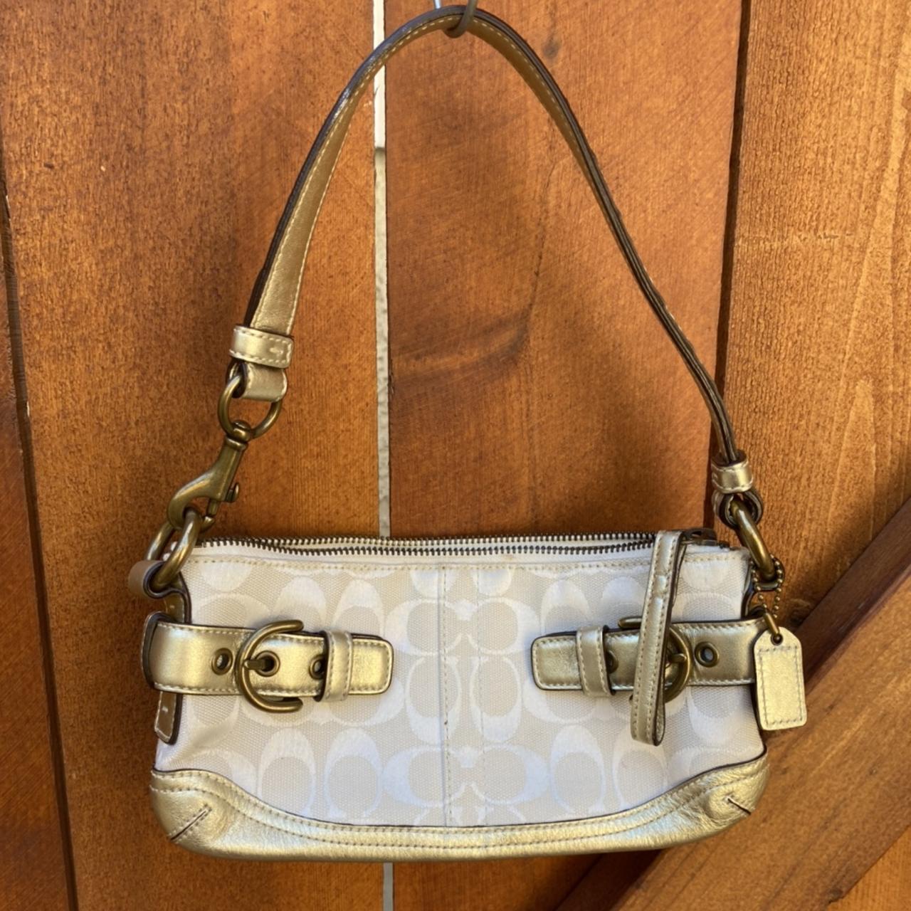 Coach Women's White and Gold Bag | Depop