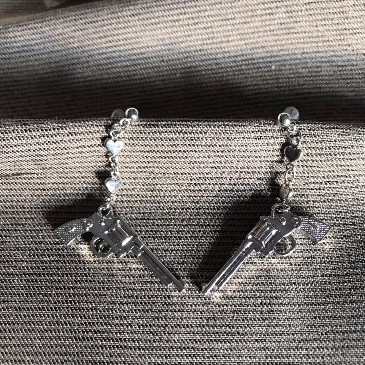 Lolita vibe gun earrings with hearts chains ⛓. Y2k... - Depop