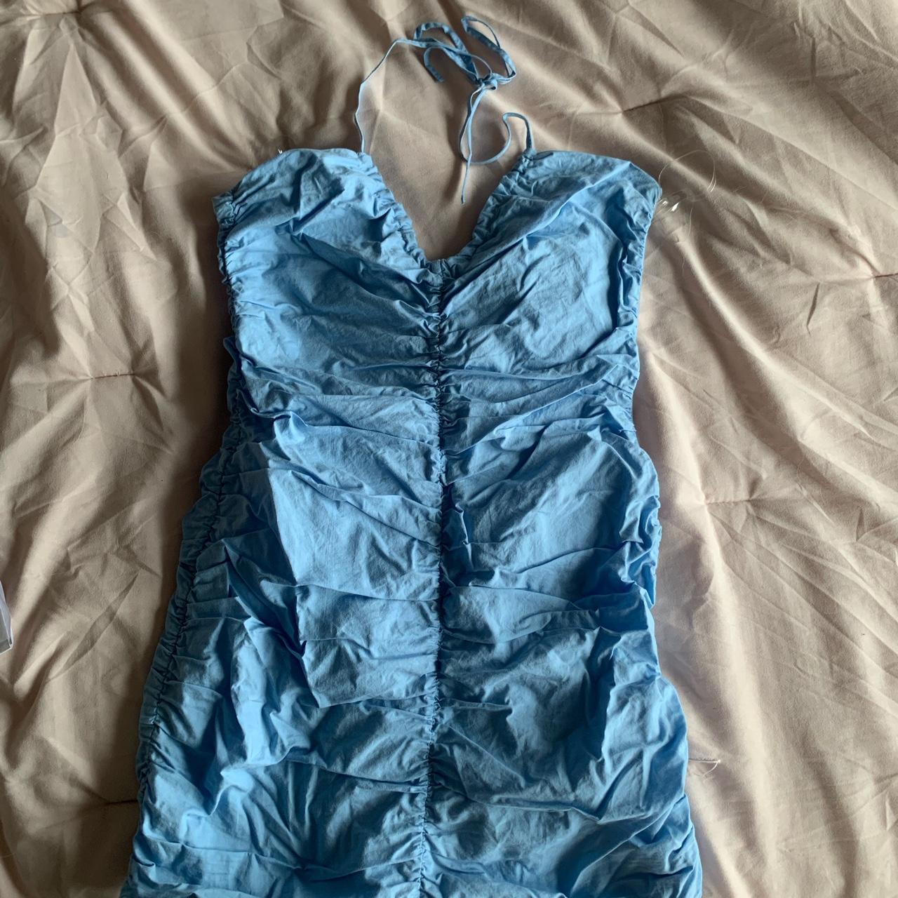Light blue ruched dress from glassons, too small for... Depop