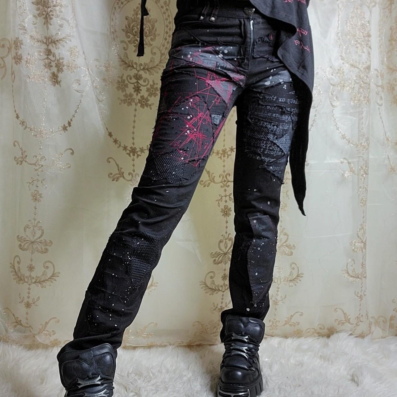 h.ANARCHY Black & Red Paint Splattered Pants By | Depop