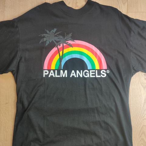 Palm Angels rainbow t shirt in black - size small - Depop