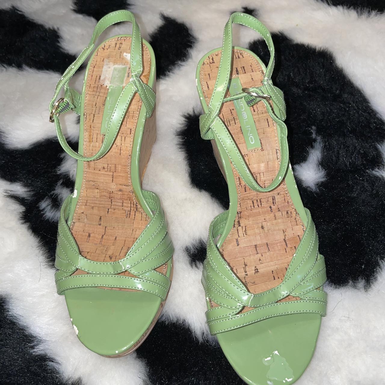 Y2K aesthetic lime green peep toe embroidered... - Depop