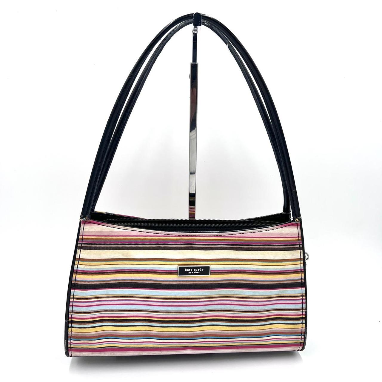 vintage Kate Spade New York canvas tote bag leather handles and bottom  striped
