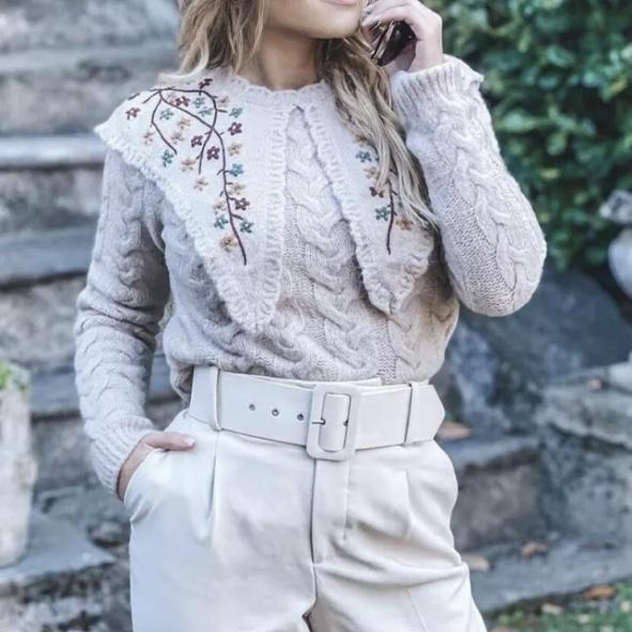 zara knit sweater with embroidered collar