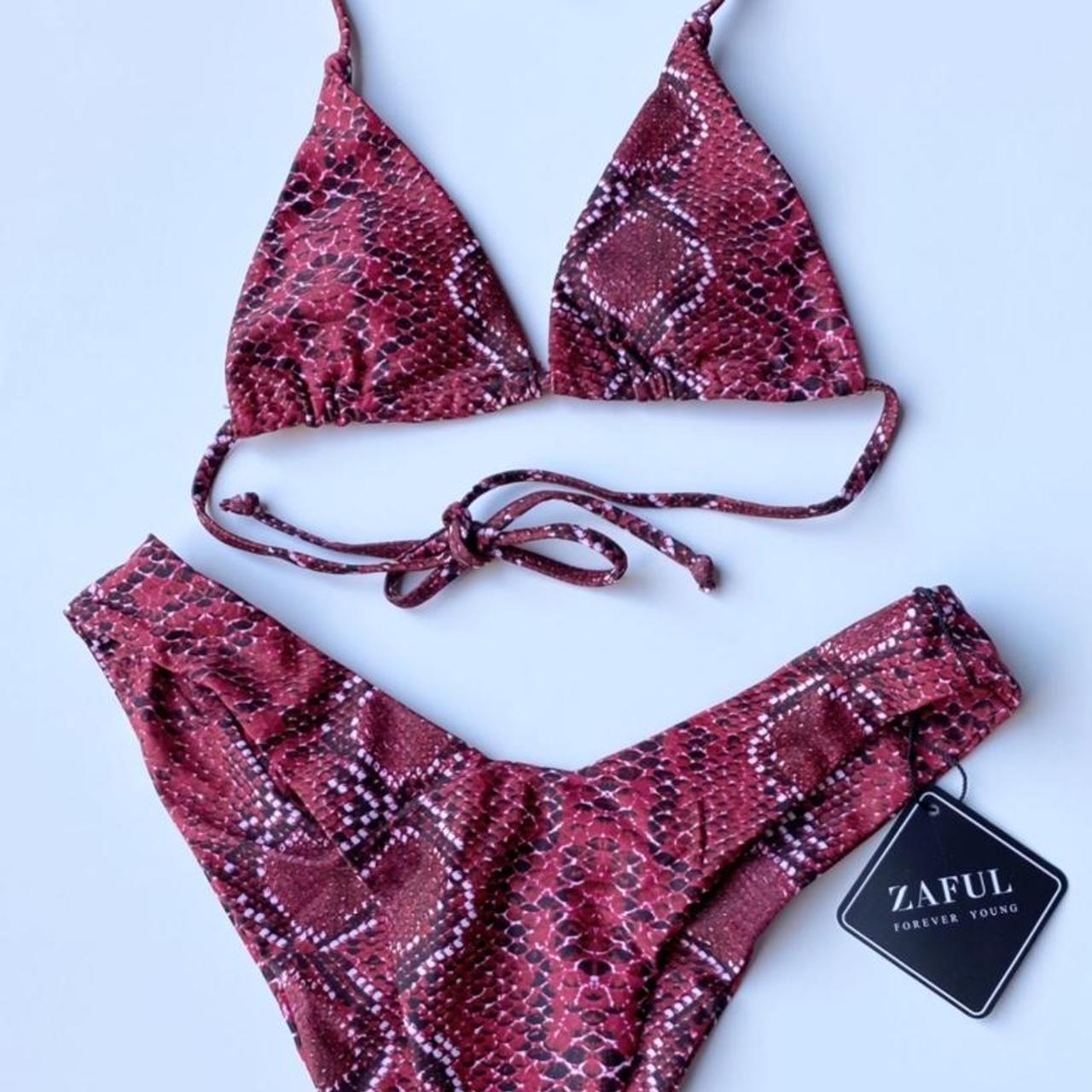 ZAFUL Women's Red and Burgundy Bikinis-and-tankini-sets | Depop