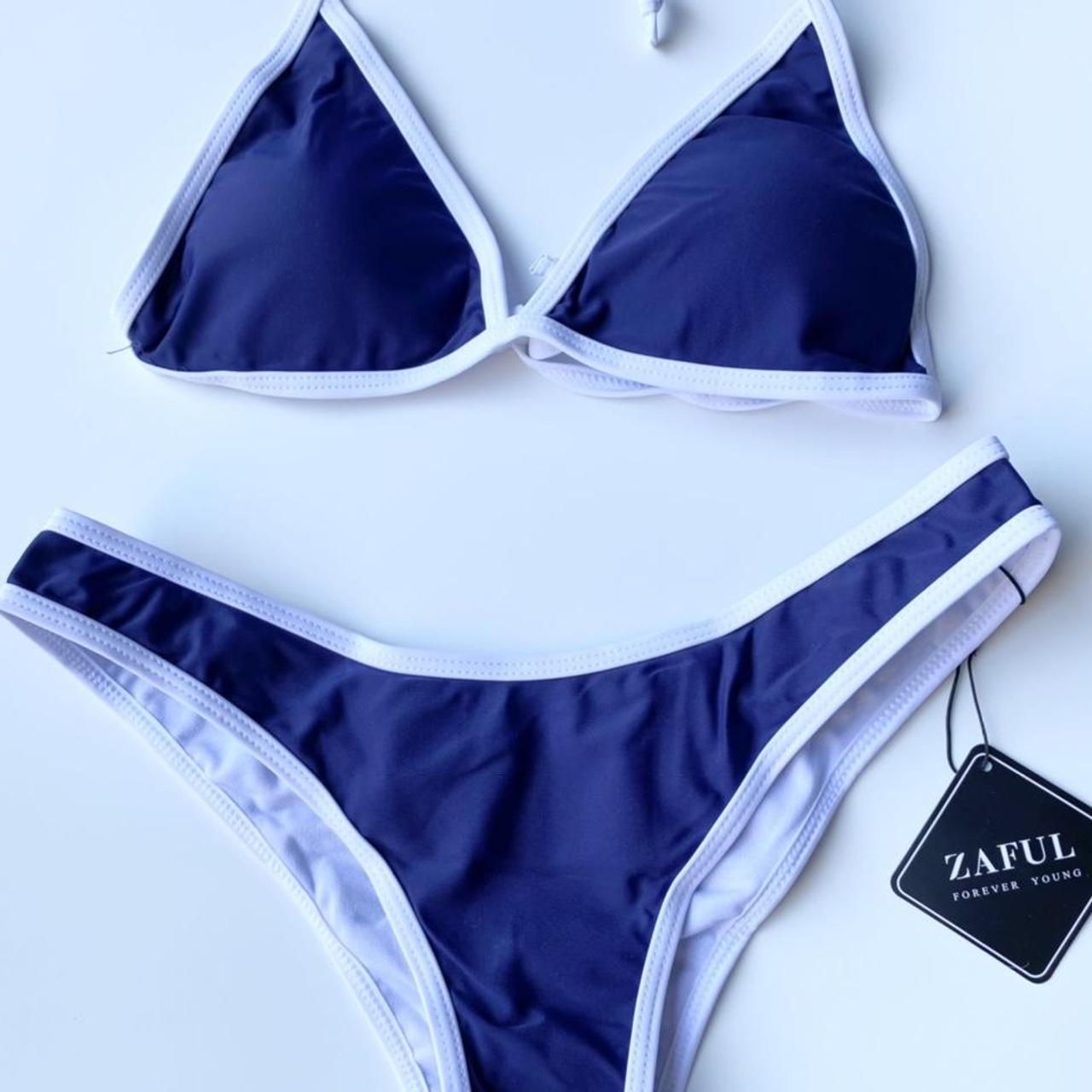 ZAFUL Women's White and Blue Bikinis-and-tankini-sets | Depop