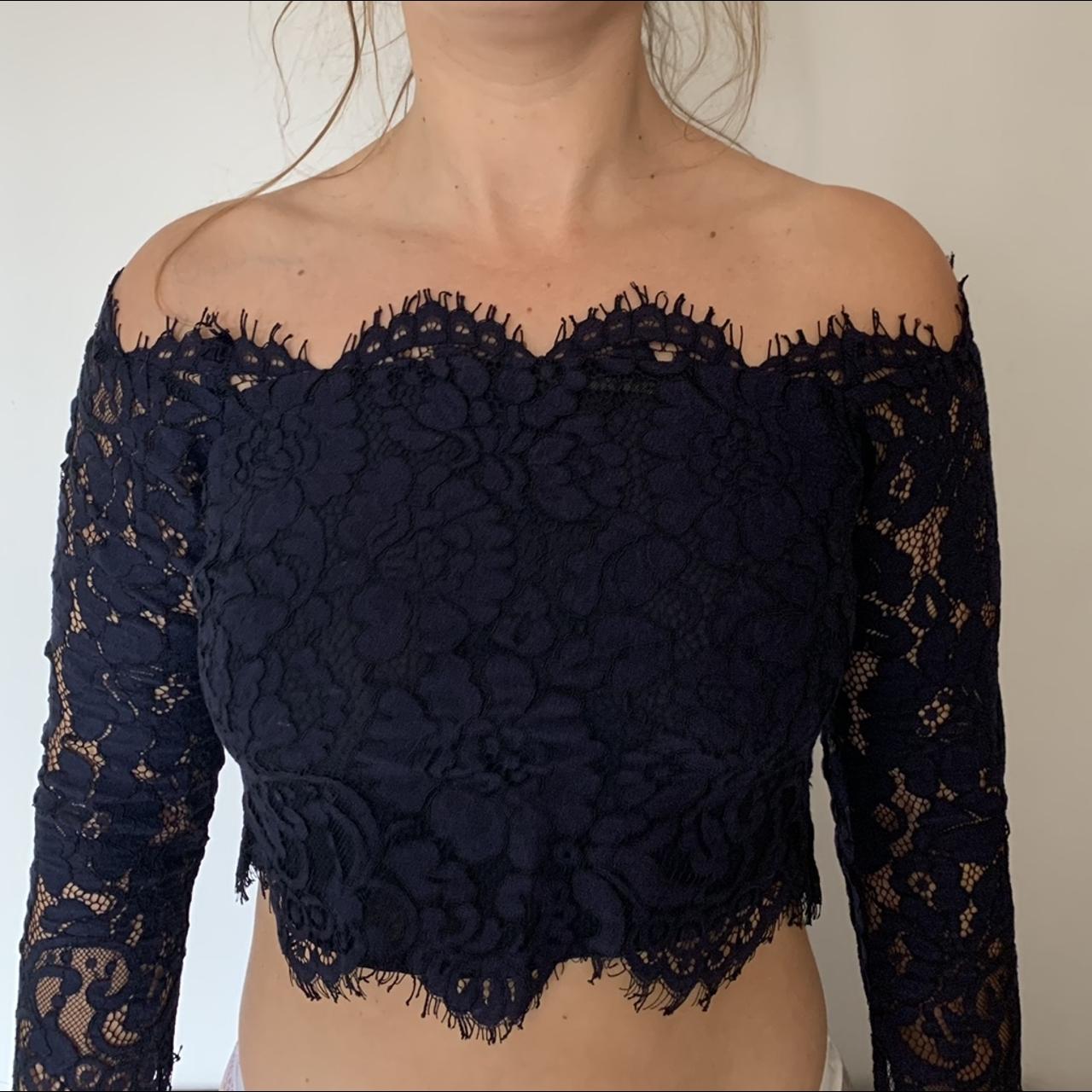 Navy Lace off the shoulder top Brand new never worn... - Depop