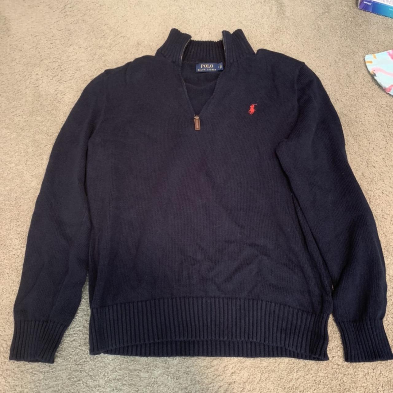 POLO Ralph Lauren Navy Quarter Zip Sweater Sz.... - Depop