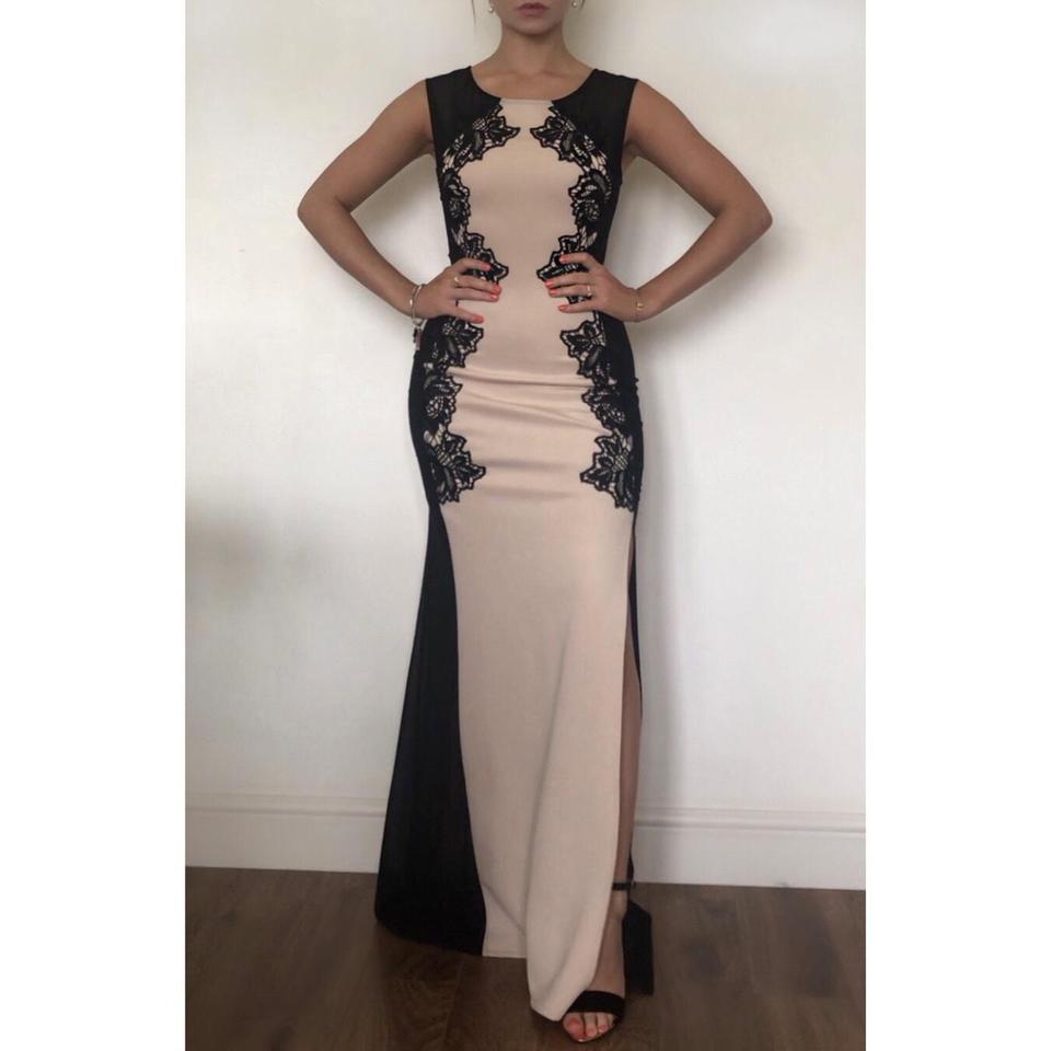 Lipsy London cream and black detailed evening dress Depop