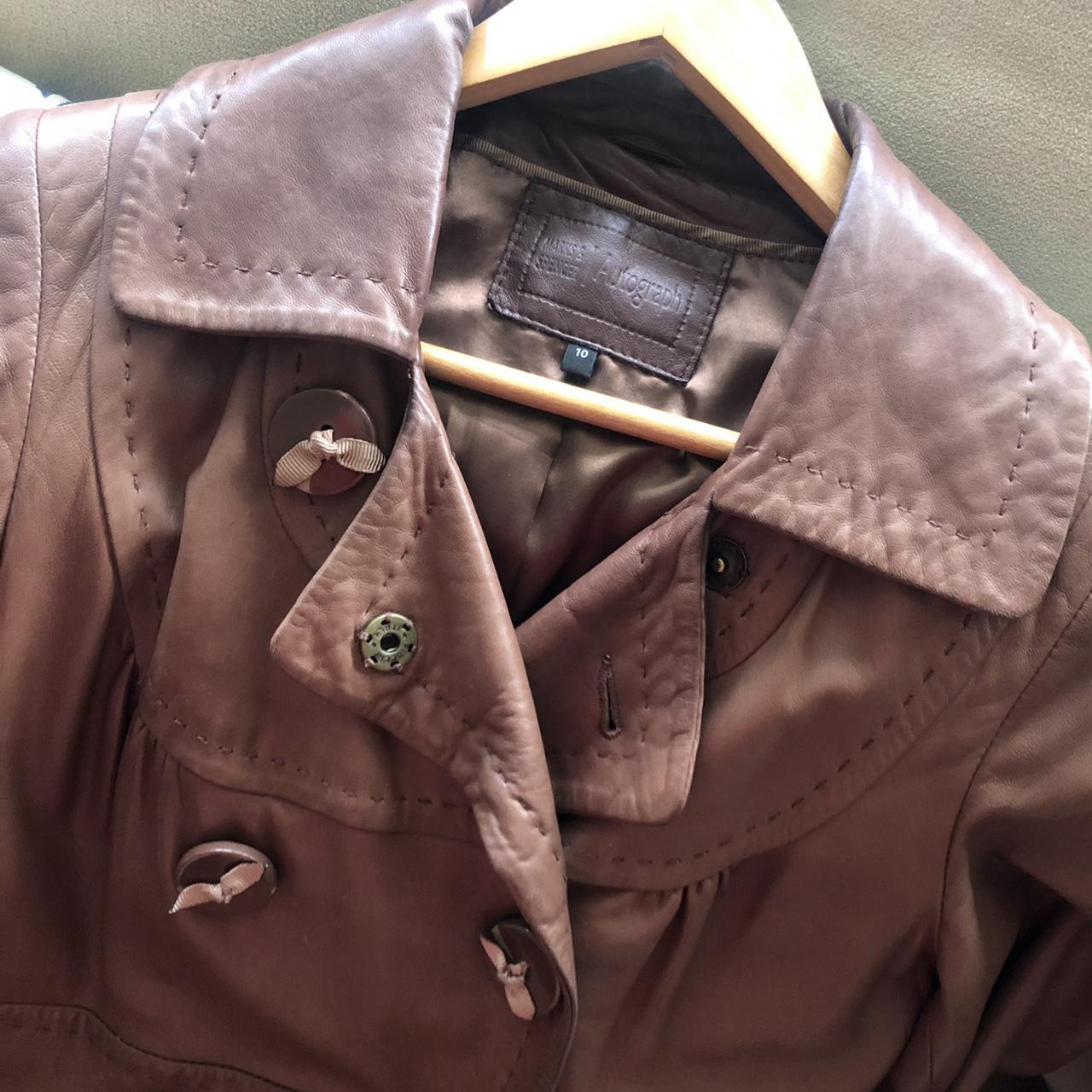 Early 2000s Marks and Spencer’s brown leather coat... - Depop