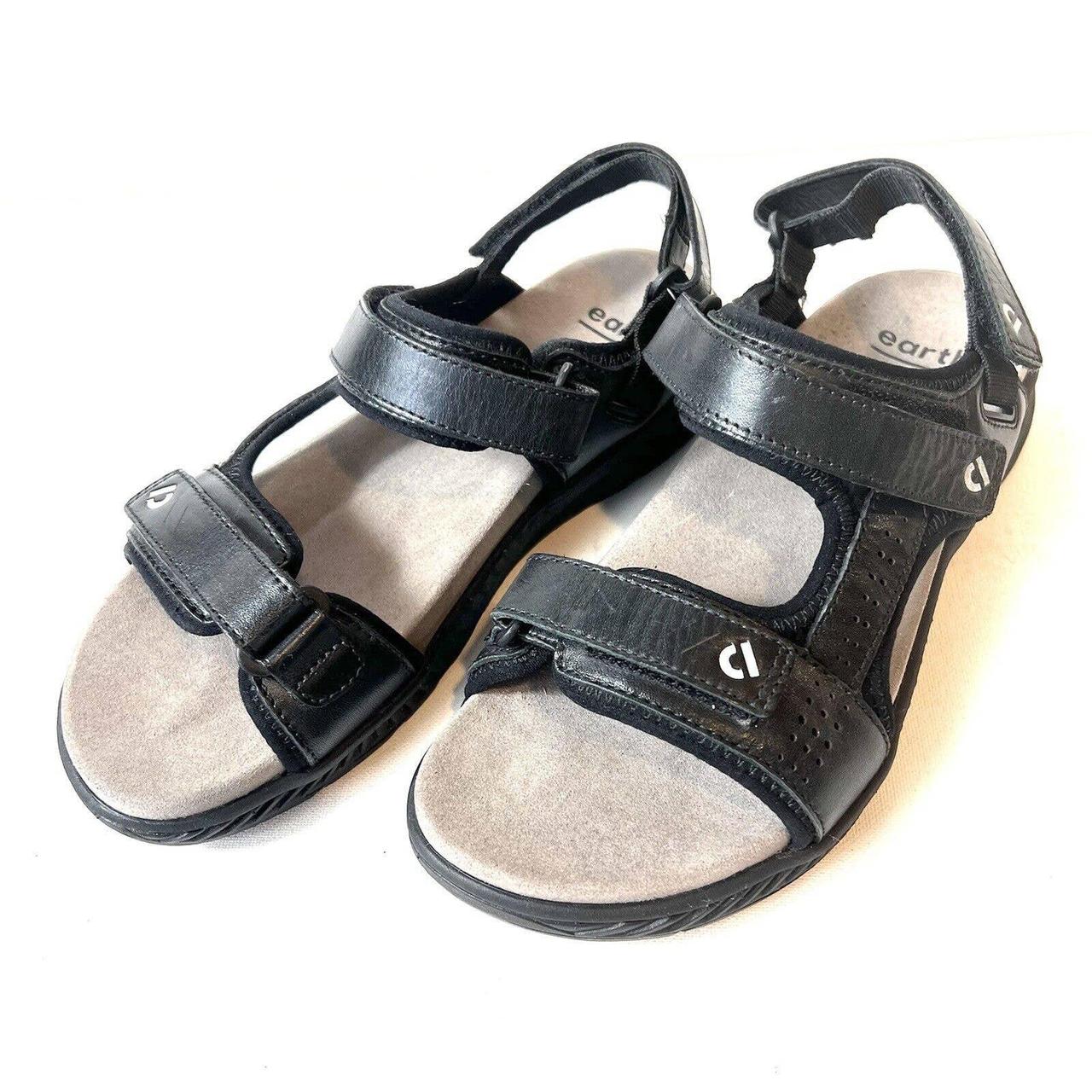 Earth Mira Azore Wide Black Leather Casual Sandals... - Depop