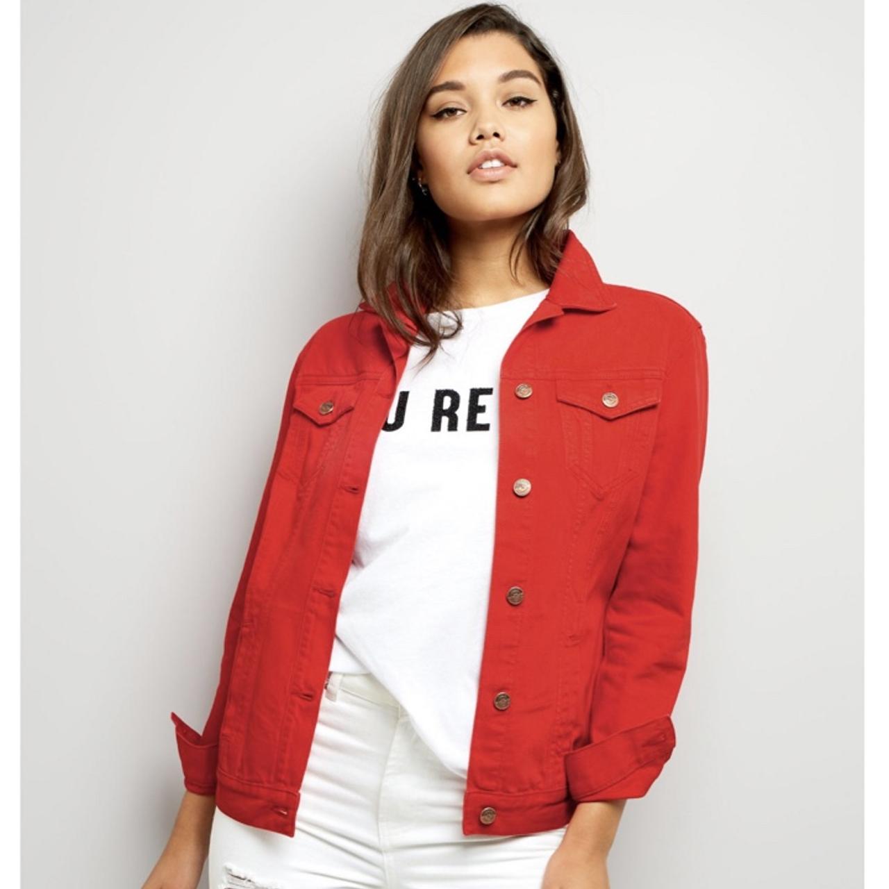 Red denim jacket store womens