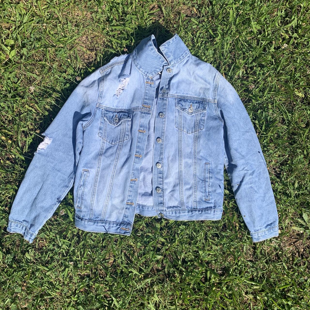 Distressed Boyfriend Denim Jacket in Light Denim... Depop