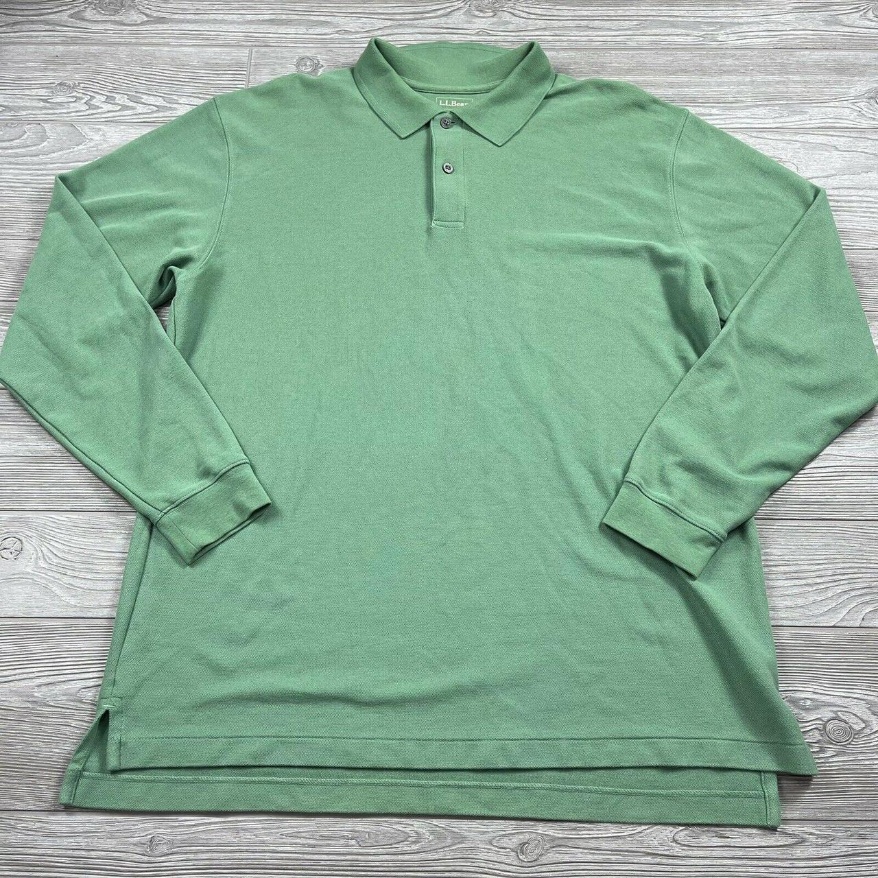 LL Bean Rugby Shirt Mens Large Green Long Sleeve... - Depop