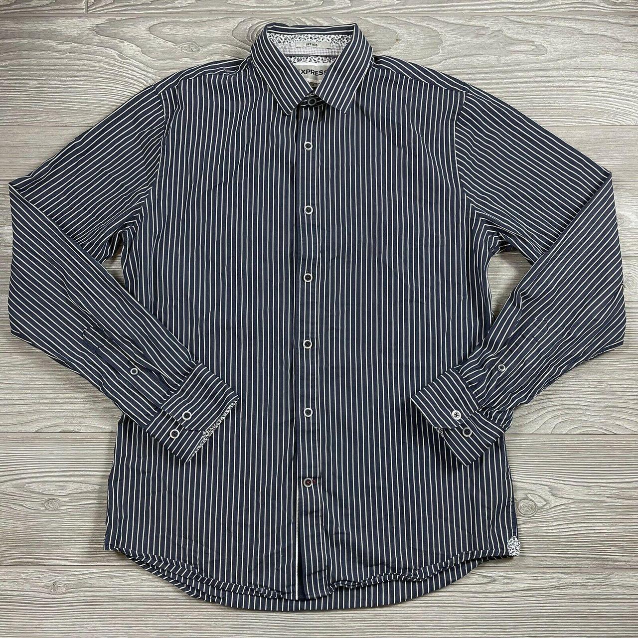 Express Mens Fitted LS Button Down Striped Dress... - Depop