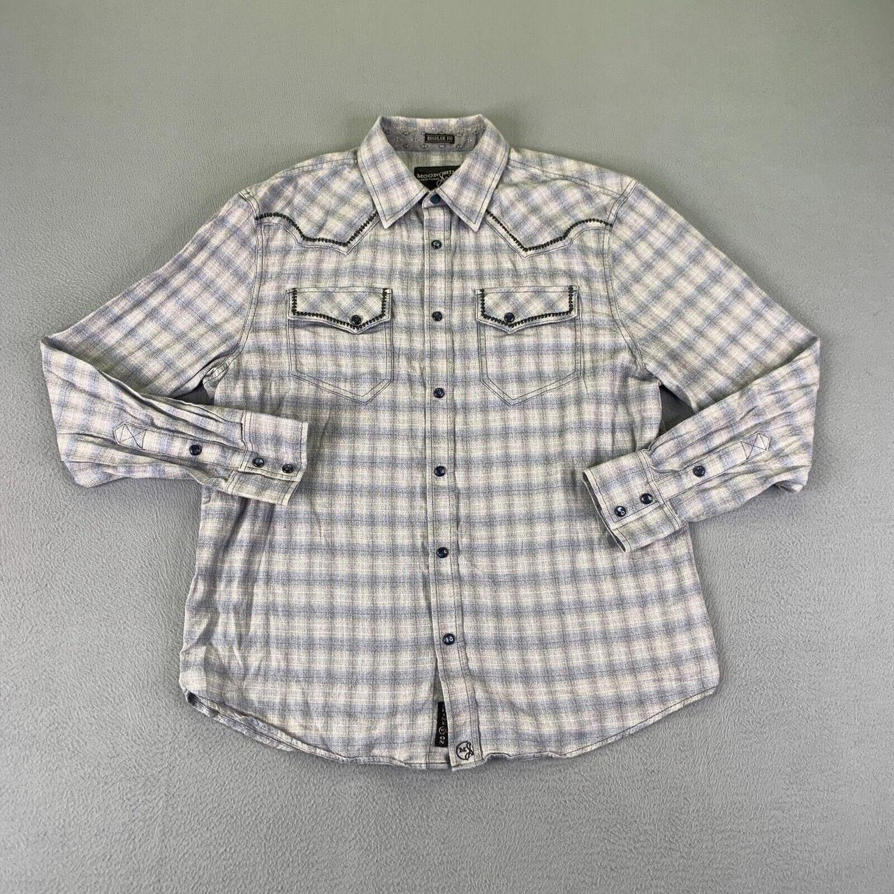 Moonshine Spirit Shirt Mens Small Blue Gray Plaid... - Depop