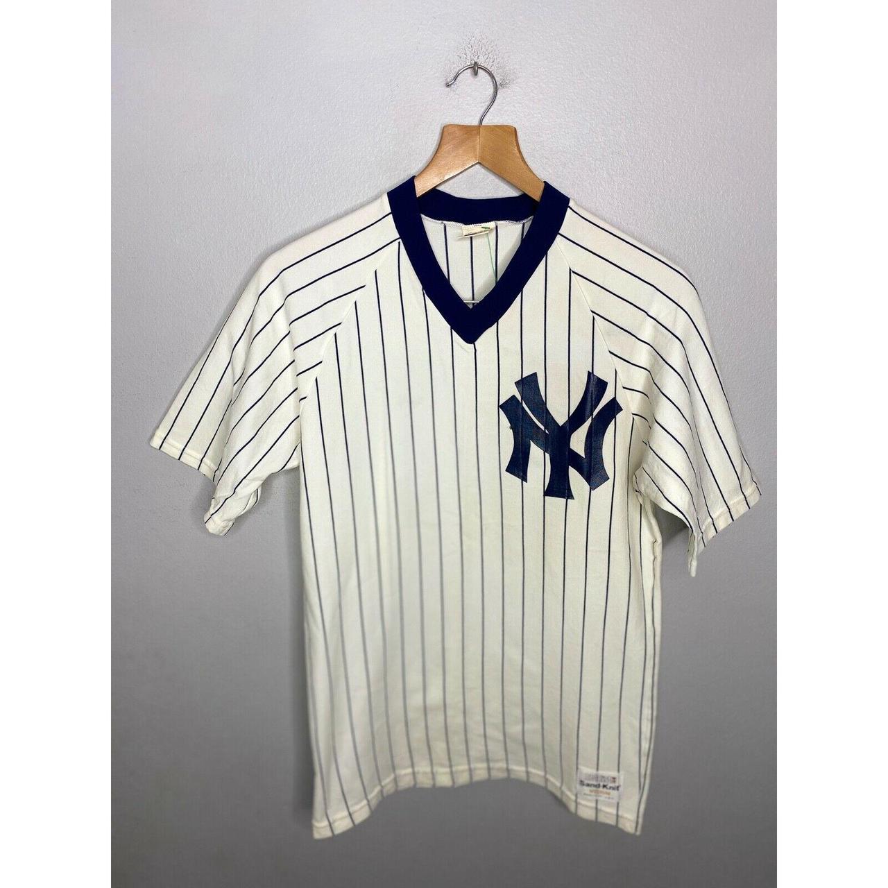 New York Yankees Sand-Knit Jersey White Blue Pinstripes - Vintage Size  Medium