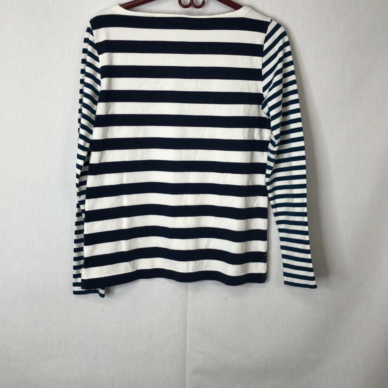 J. Crew Womens White Striped Round Neck Long Sleeve... - Depop