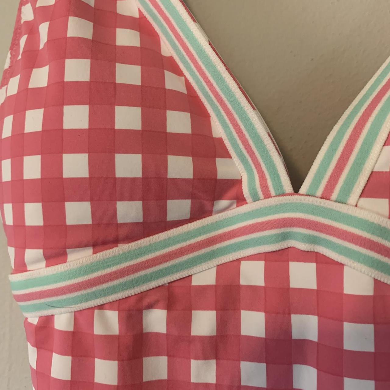 Vineyard Vines pink checkered one piece swimsuit... Depop
