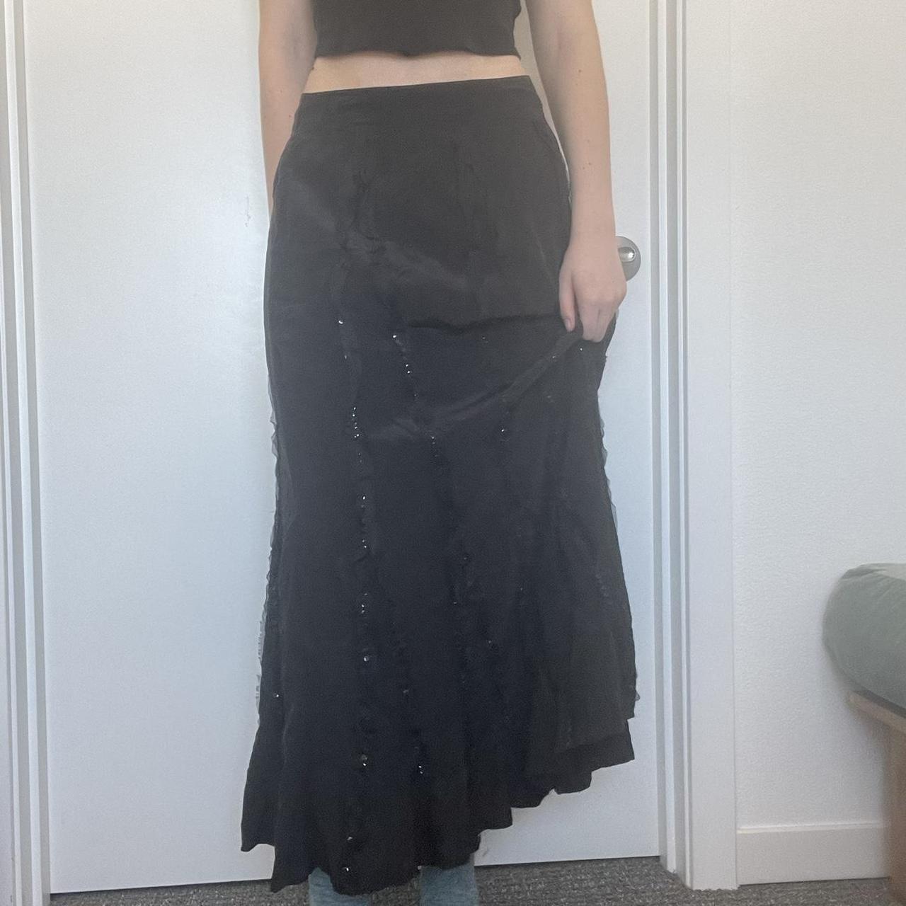 Beautiful black silk maxi skirt with sparkly sequins... - Depop