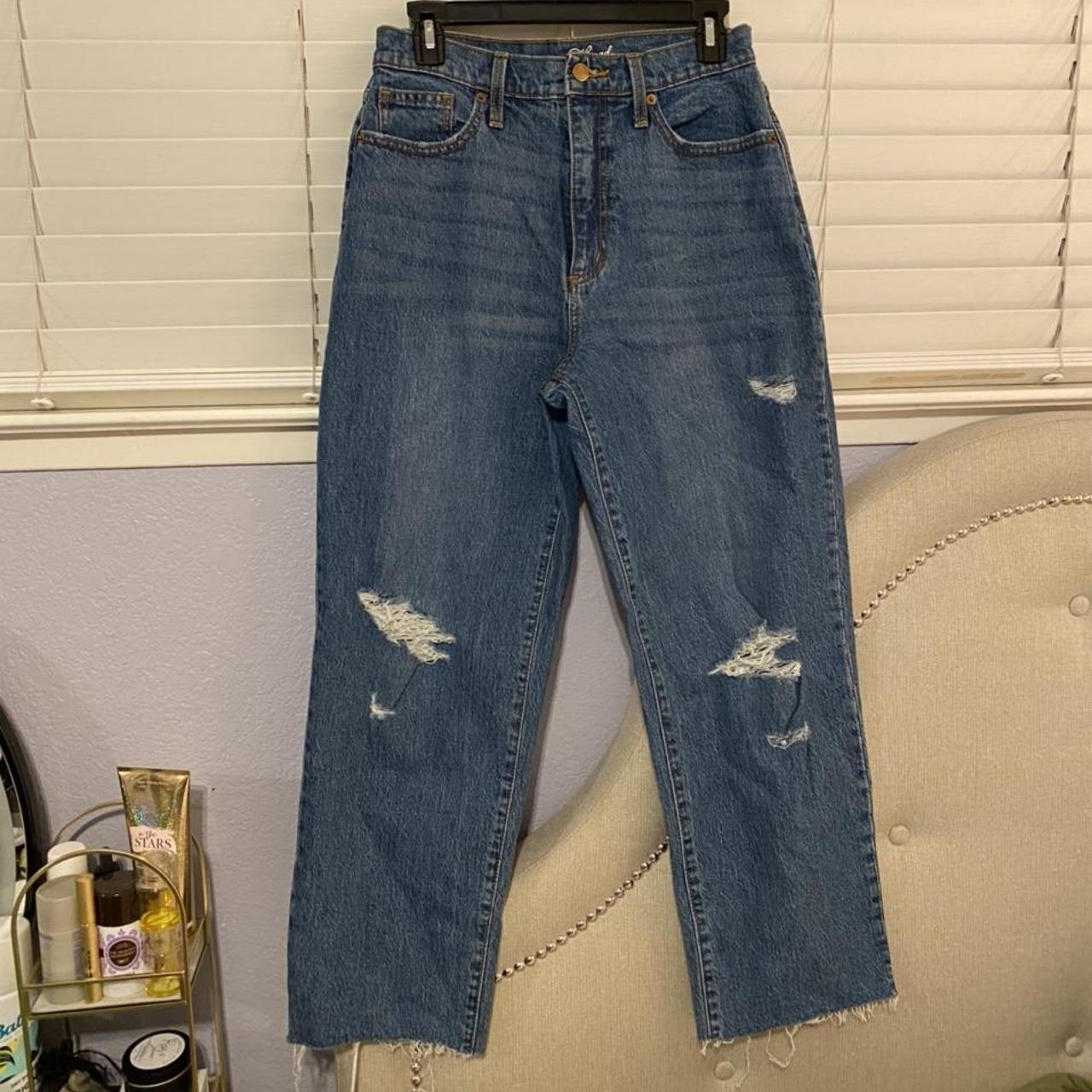 Never worn ripped high waisted straight leg jeans,... - Depop