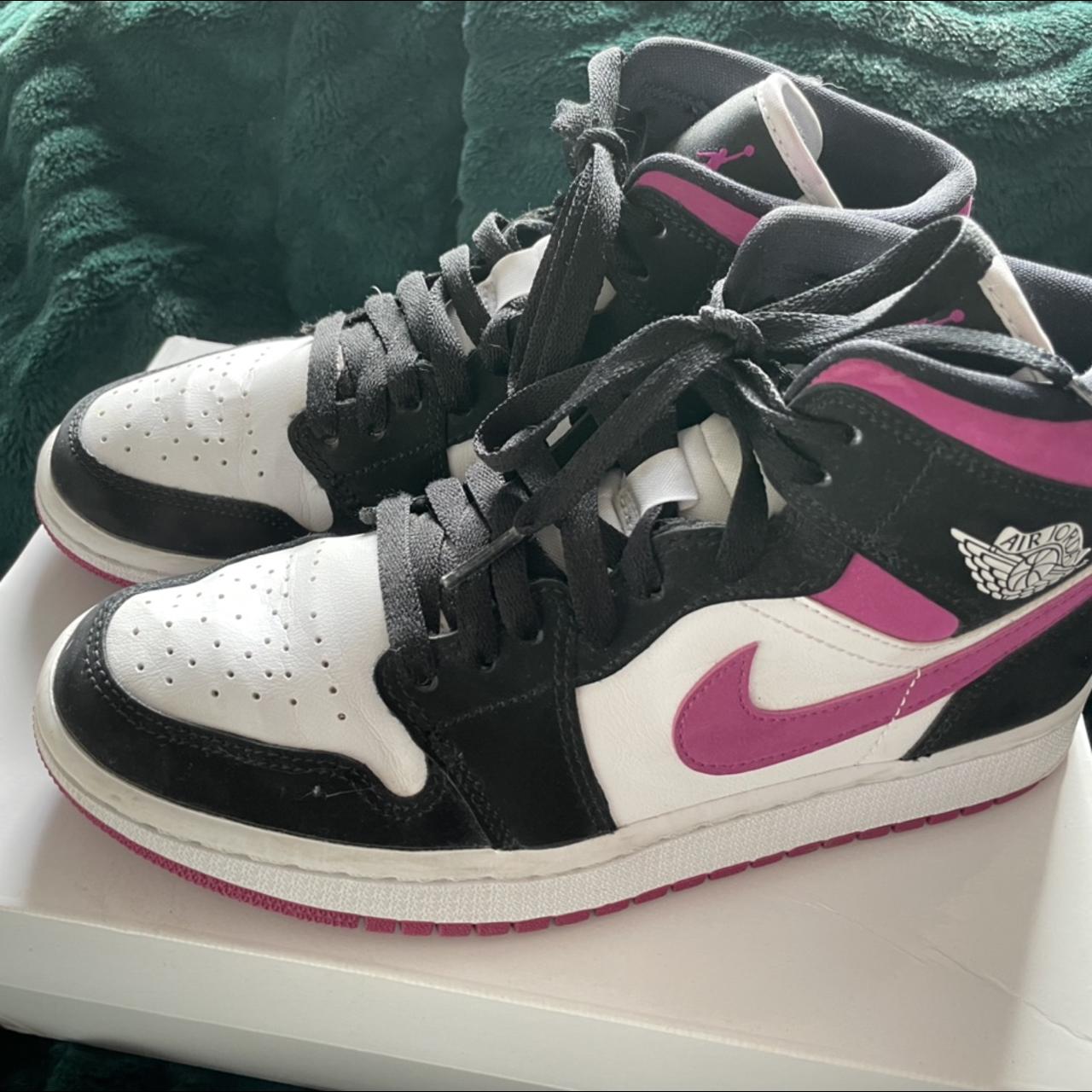 air jordan 1 mids black/cactus flower white. only... - Depop