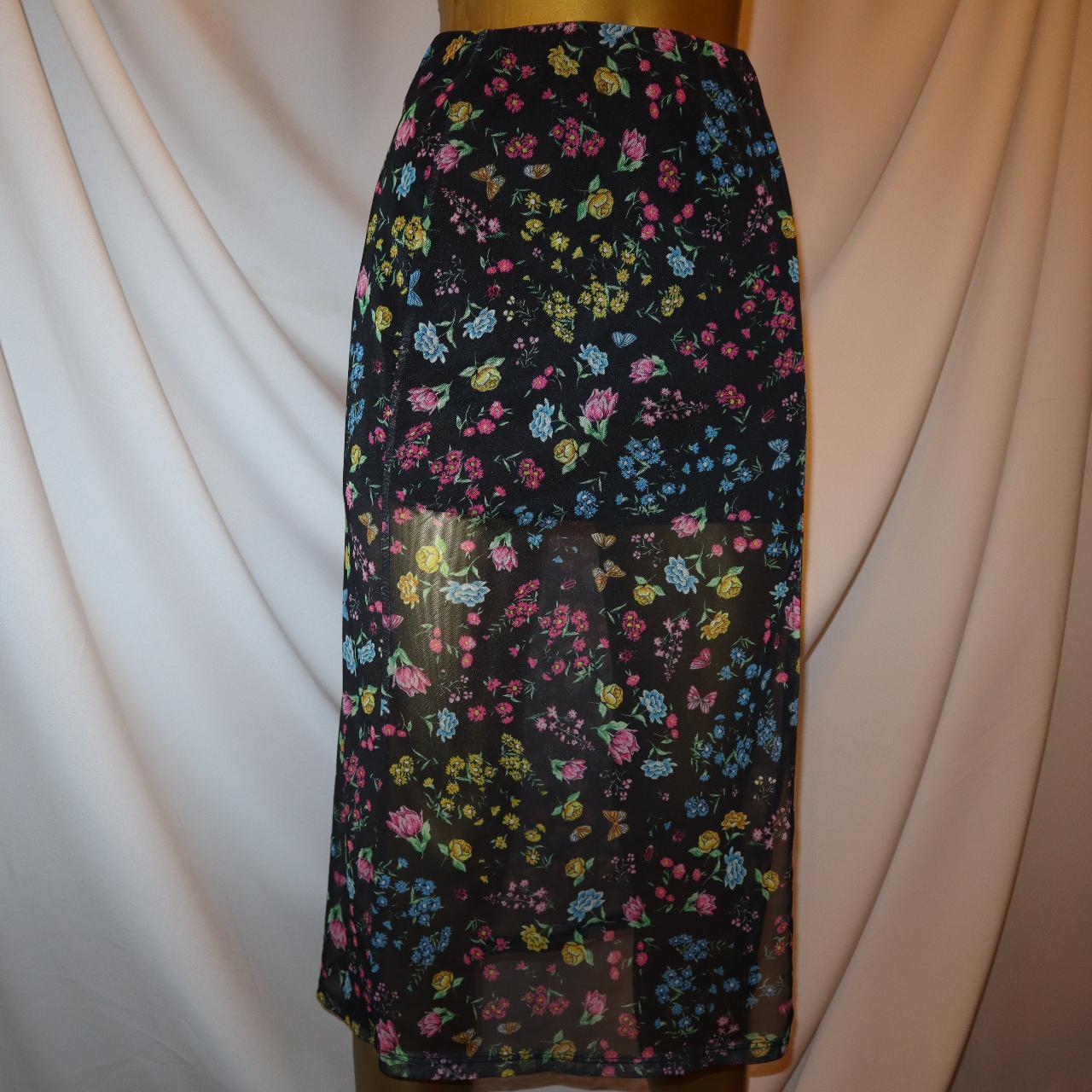 H&M black sheer floral overlay skirt, size XS... - Depop