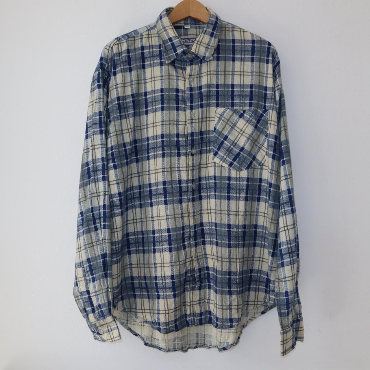 Between vintage blue check plaid flannel shirt, size... - Depop