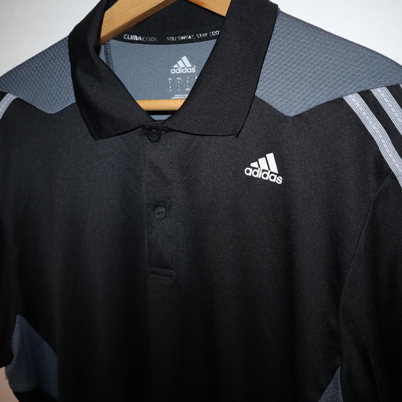 Adidas ClimaCool black and grey polo shirt, size... - Depop