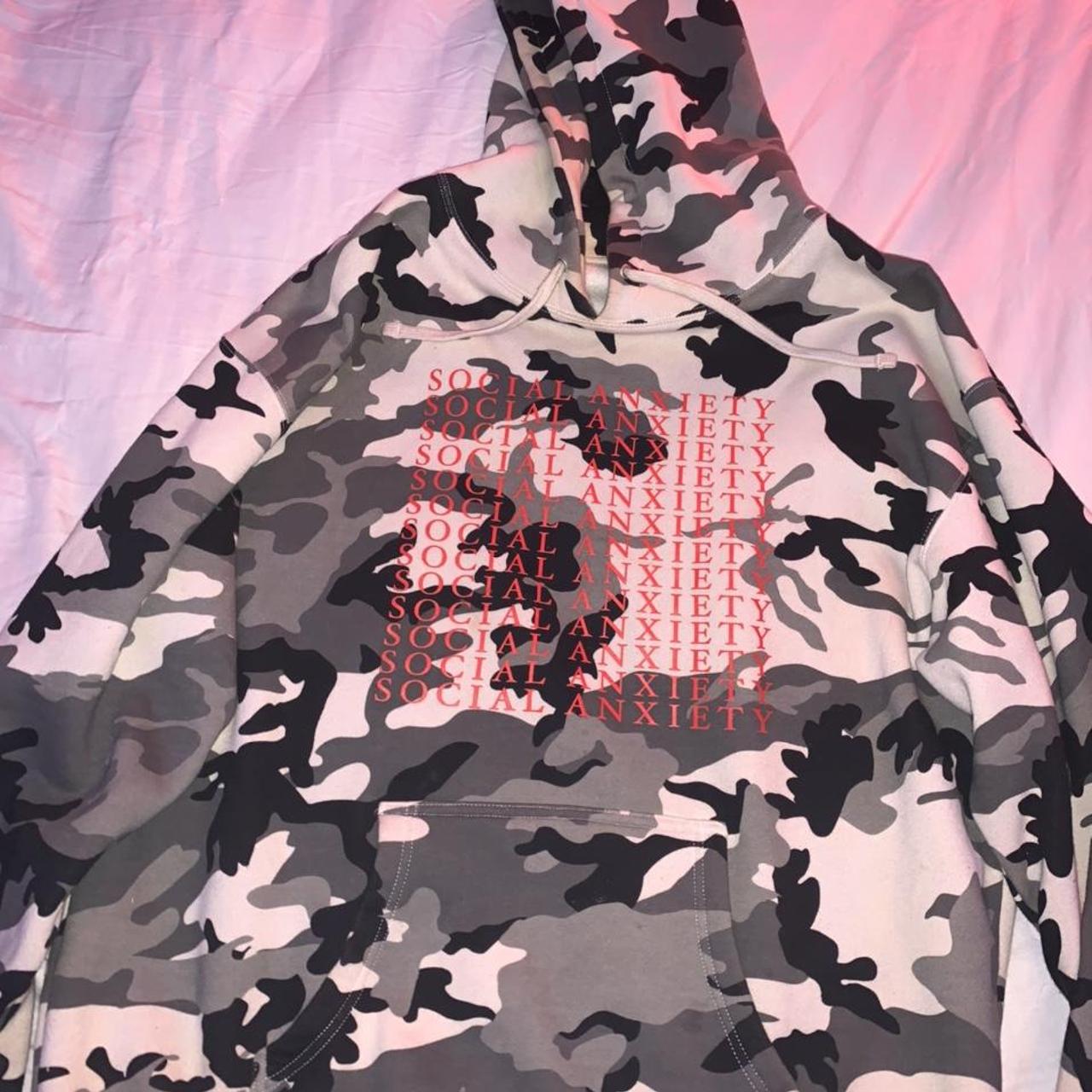 camo social anxiety hoodie baggy XL hearing offers,... - Depop