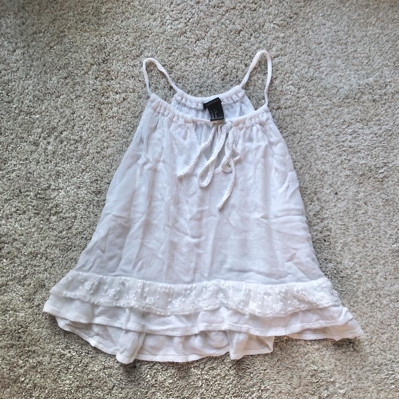 size small white linen flowy lace cropped tank top!... - Depop