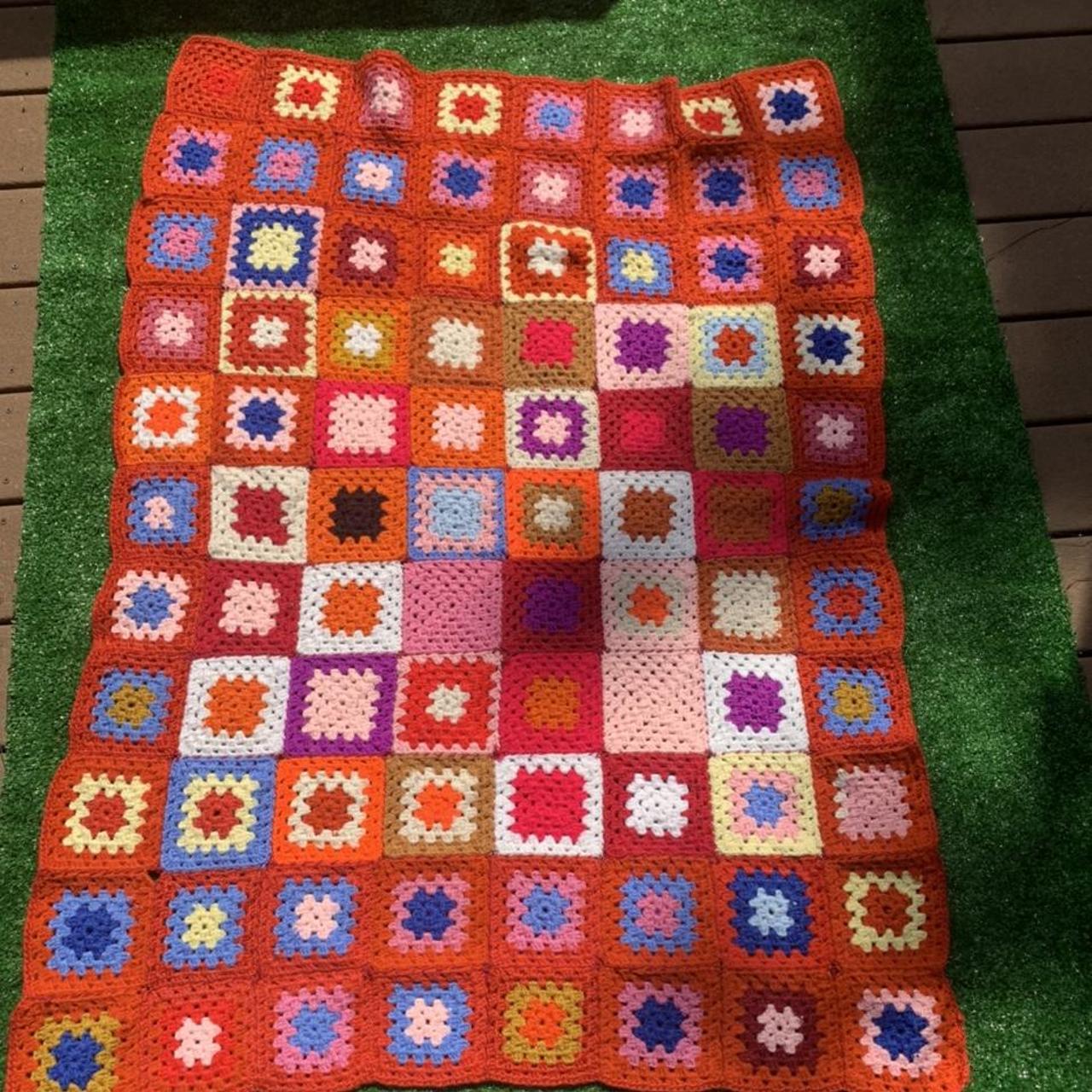 Granny Square Crochet Blanket 70s Vintage And... - Depop