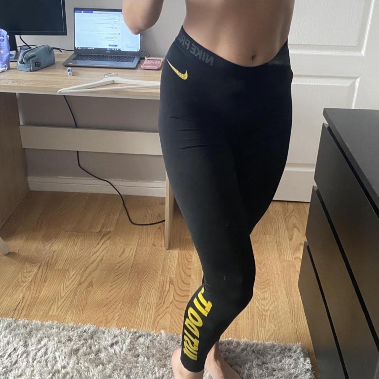 Nike Just Do It leggings with gold writing and tick Depop