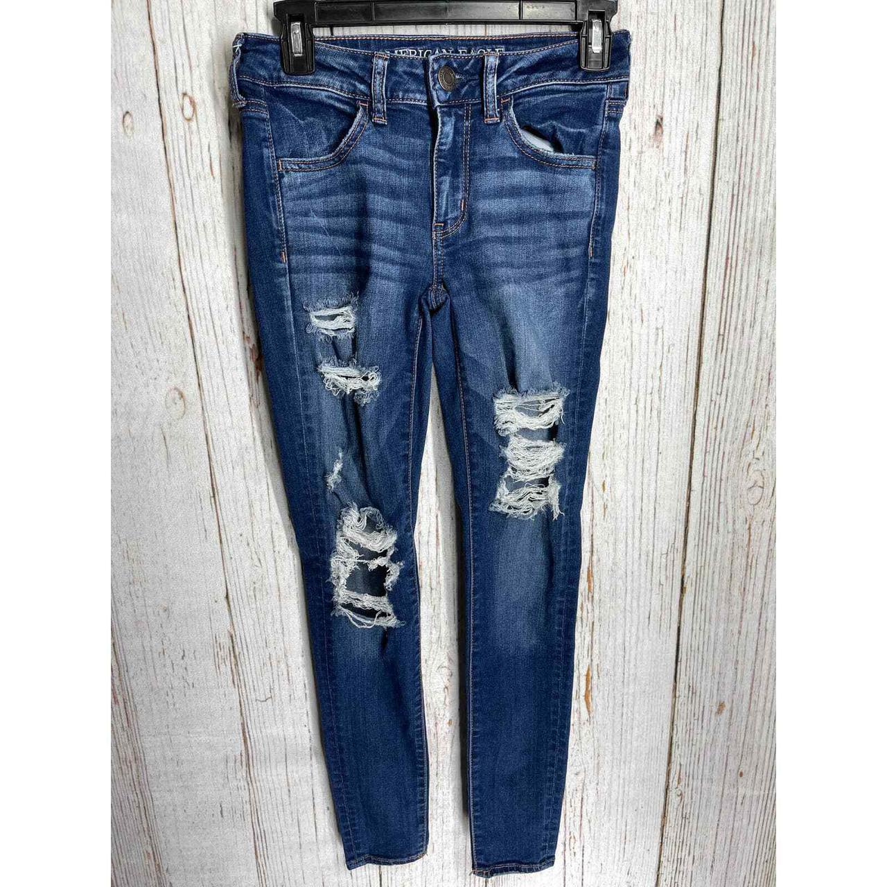 american eagle dark wash ripped jeans