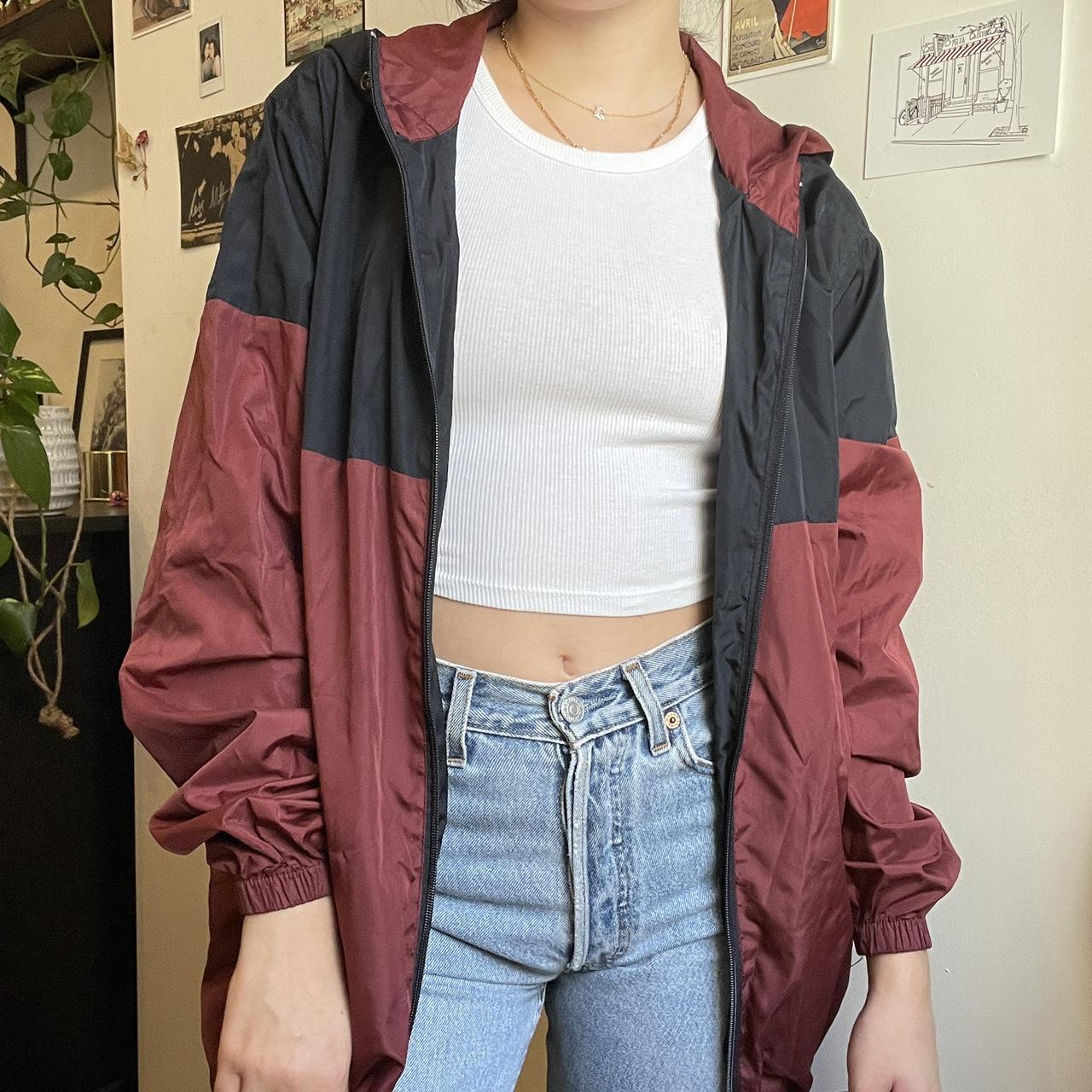 > maroon and navy colorblock windbreaker > brand:... - Depop