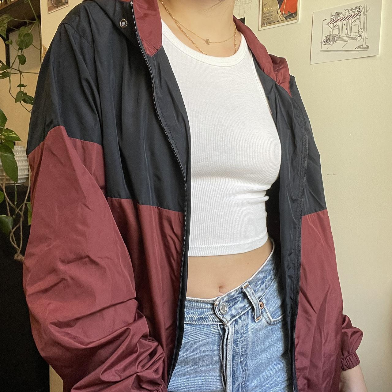 > Maroon And Navy Colorblock Windbreaker > Brand: - Depop