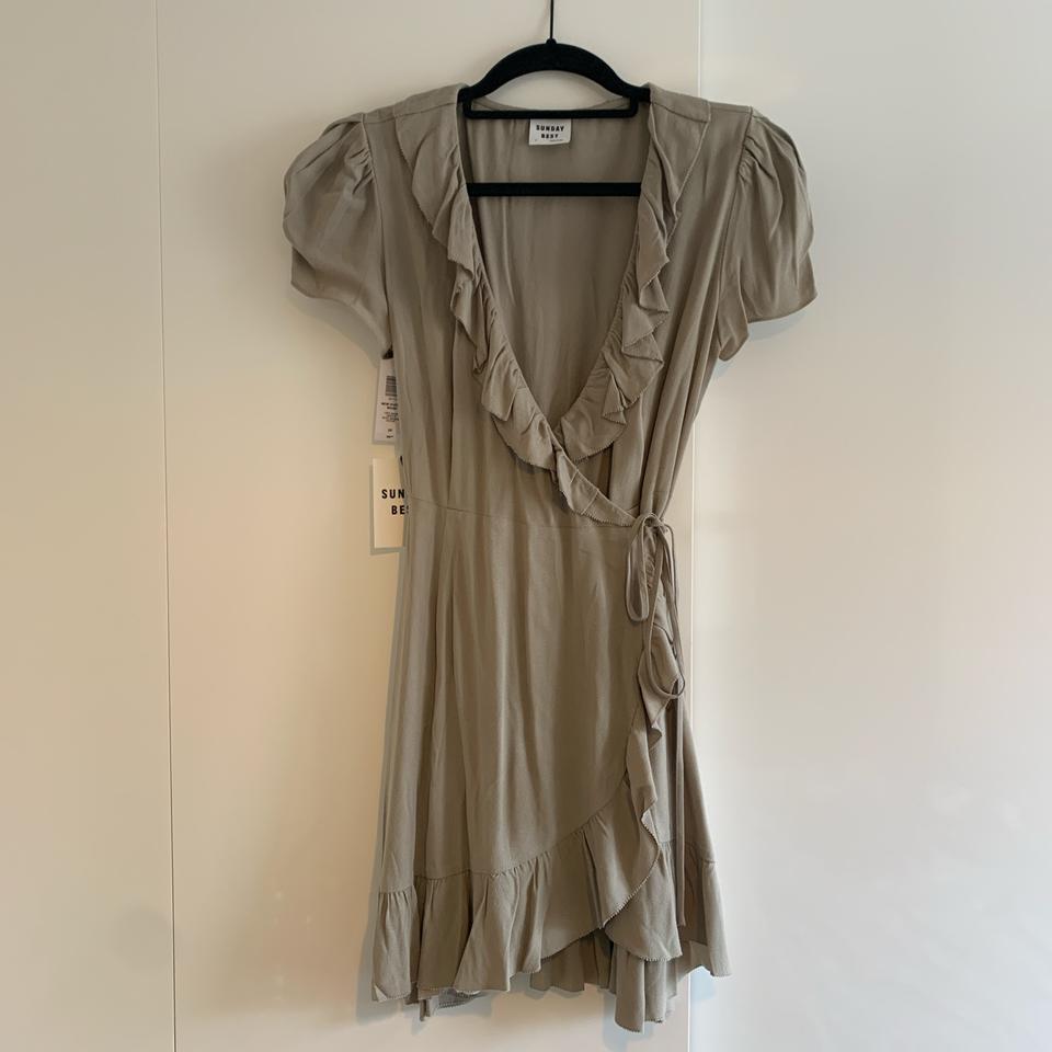 Aritzia Sunday Best Ruffle Wrap Dress in Dry Basil - Depop