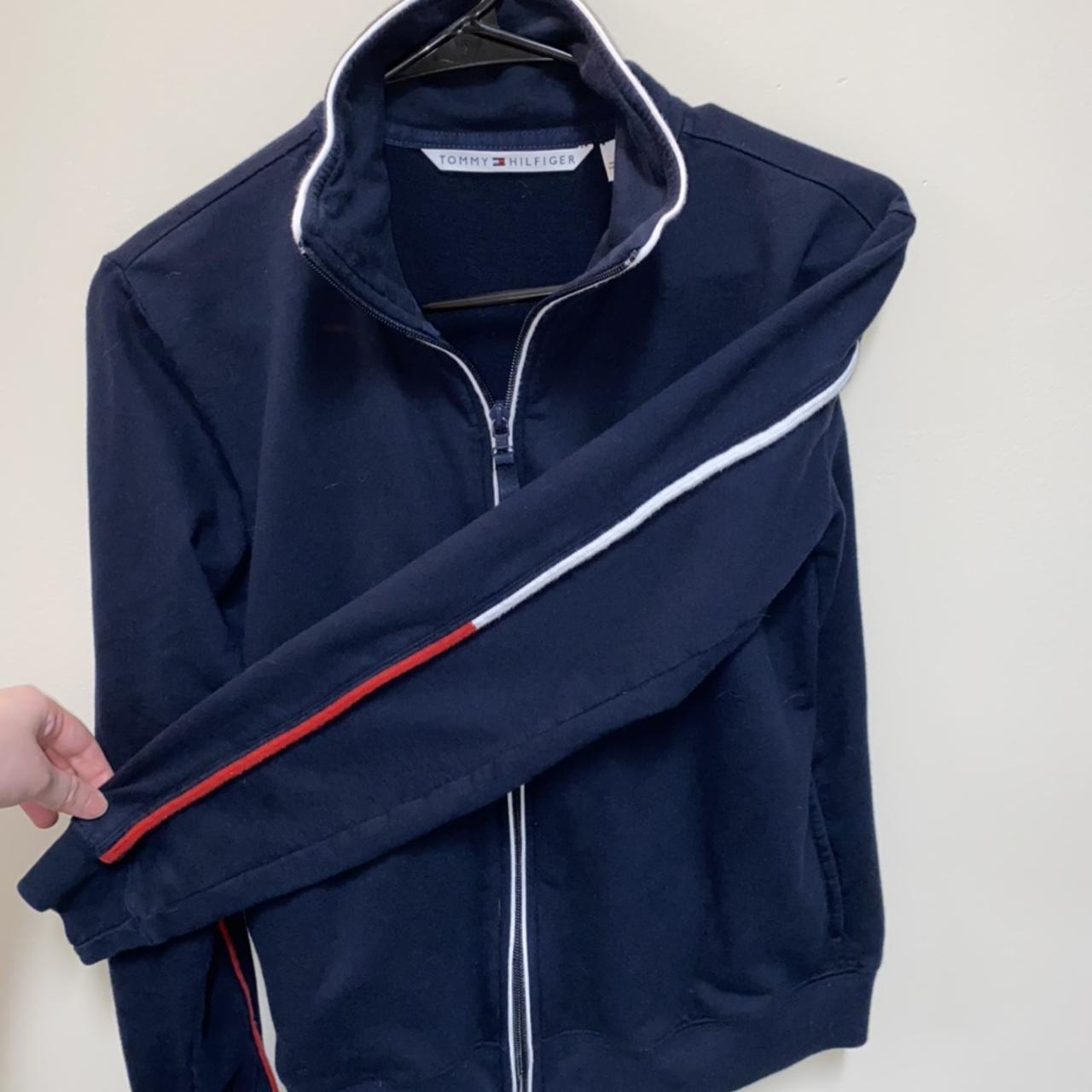 🧩Tommy Hilfiger navy blue zip up jacket with red and... - Depop