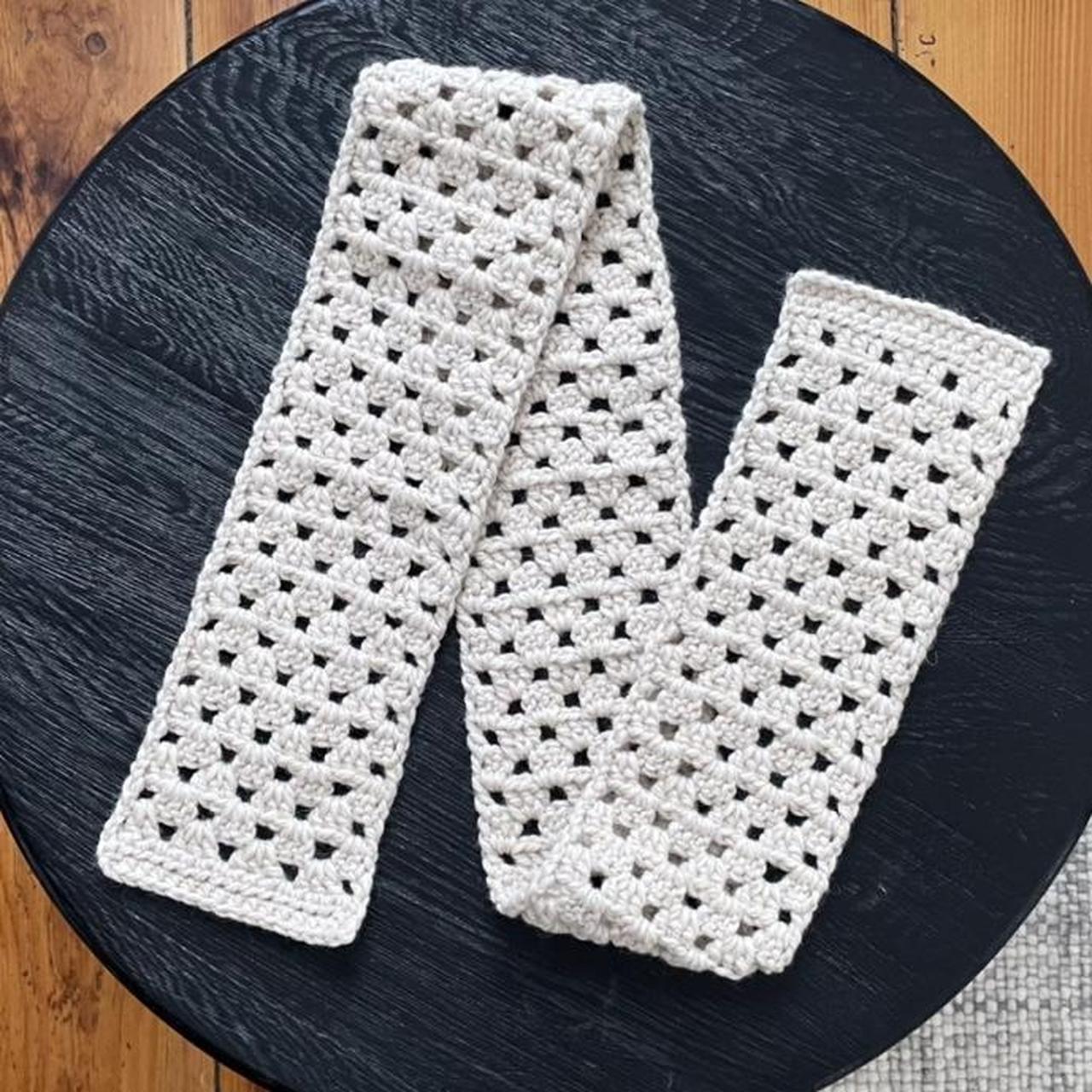 White & Cream Filet Crochet Scarf