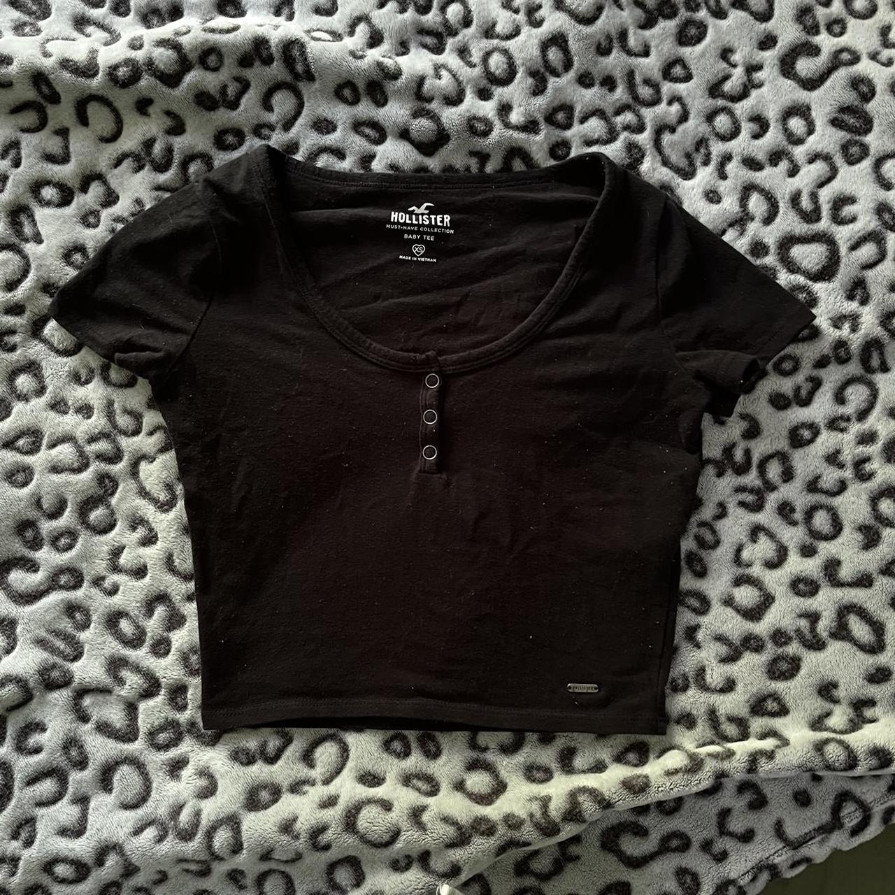 hollister cropped black henley button tshirt. only... - Depop