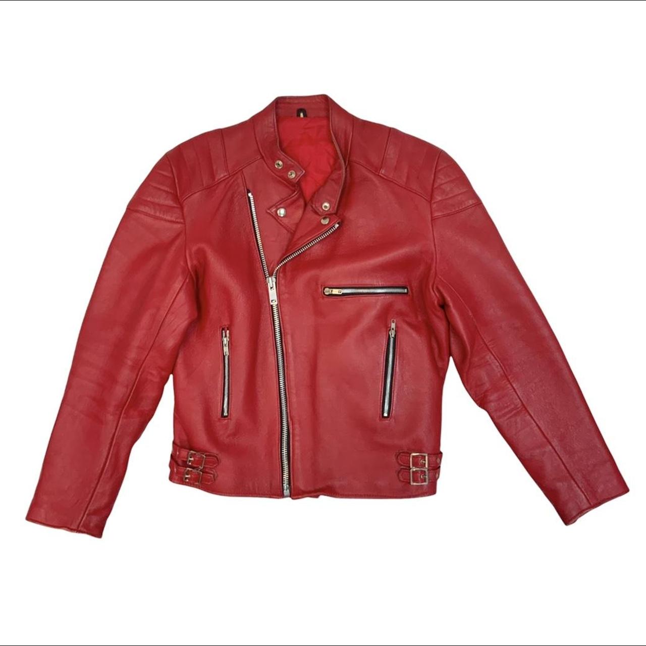 The most incredible vintage ruby red leather biker... - Depop