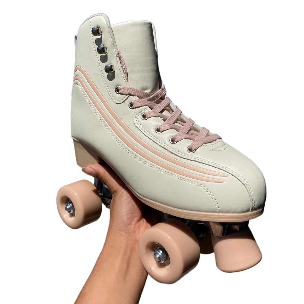 ㅤ ㅤ ㅤ ️Cream & Pink Striped Roller Skates ️ ALTAR’D... Depop
