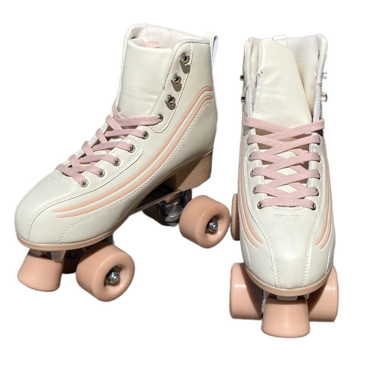 ㅤ ㅤ ㅤ ️Cream & Pink Striped Roller Skates ️ ALTAR’D... Depop