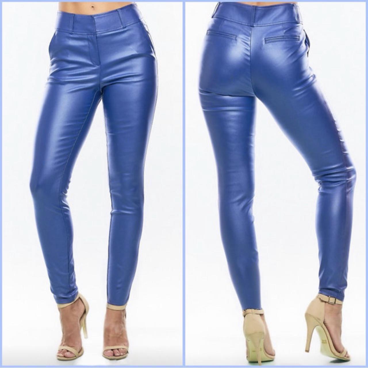 Cobalt Blue Faux Leather Pants. Shiny Soft Rayon... Depop