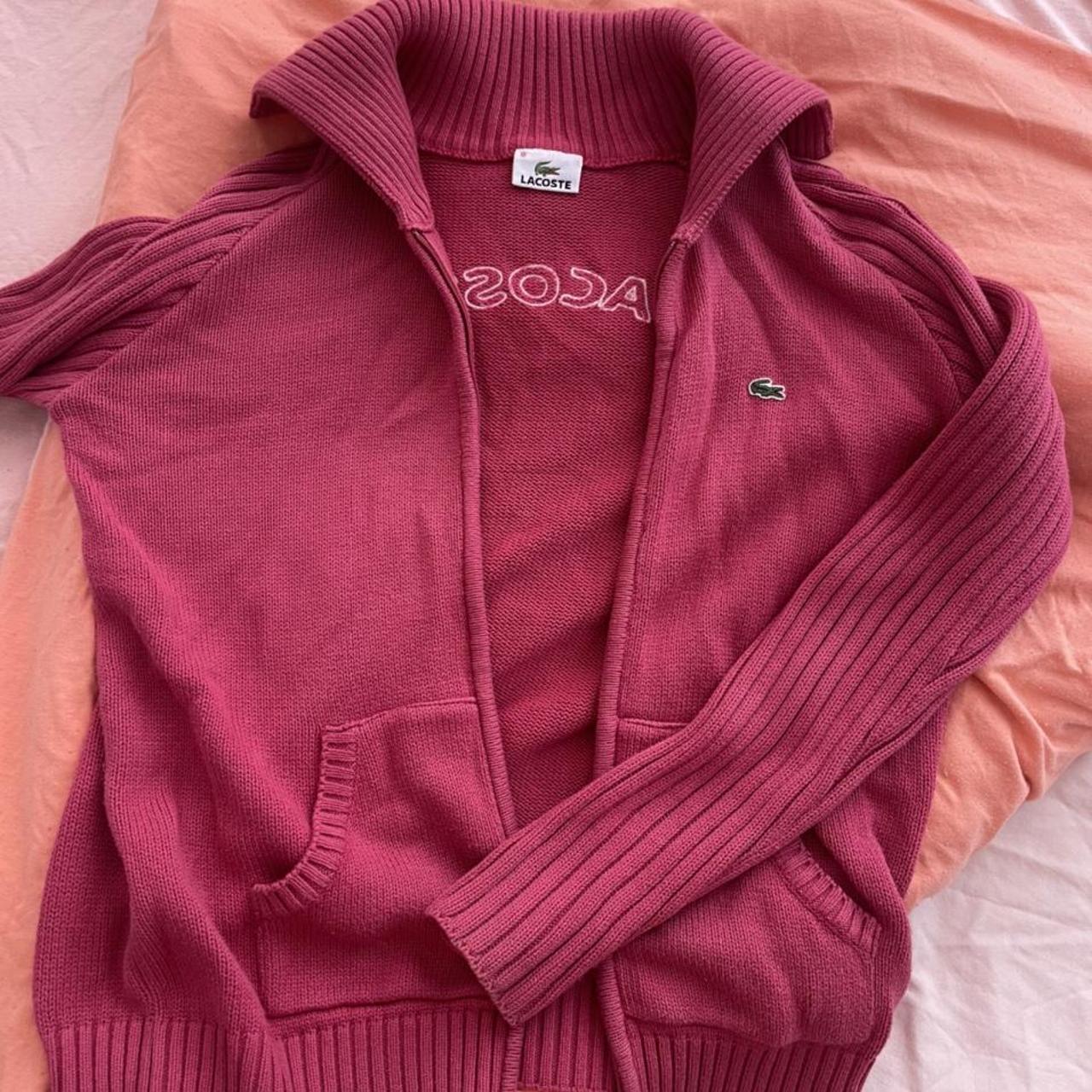 Hot pink vintage Lacoste zip up knit jumper would... - Depop