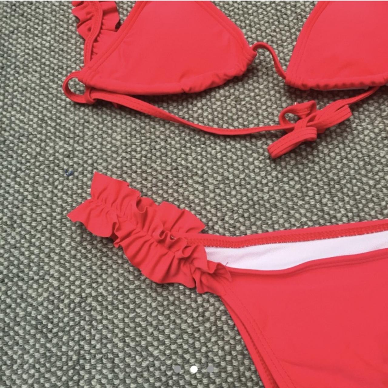 Red ruffle/ frilly bikini Red triangle bikini with... - Depop