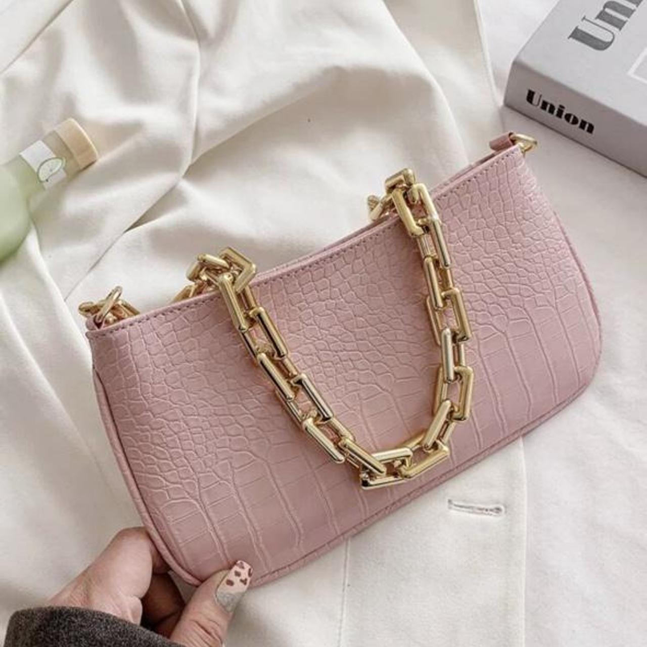 Pink gold chain shoulder bag PLT Misguided... - Depop