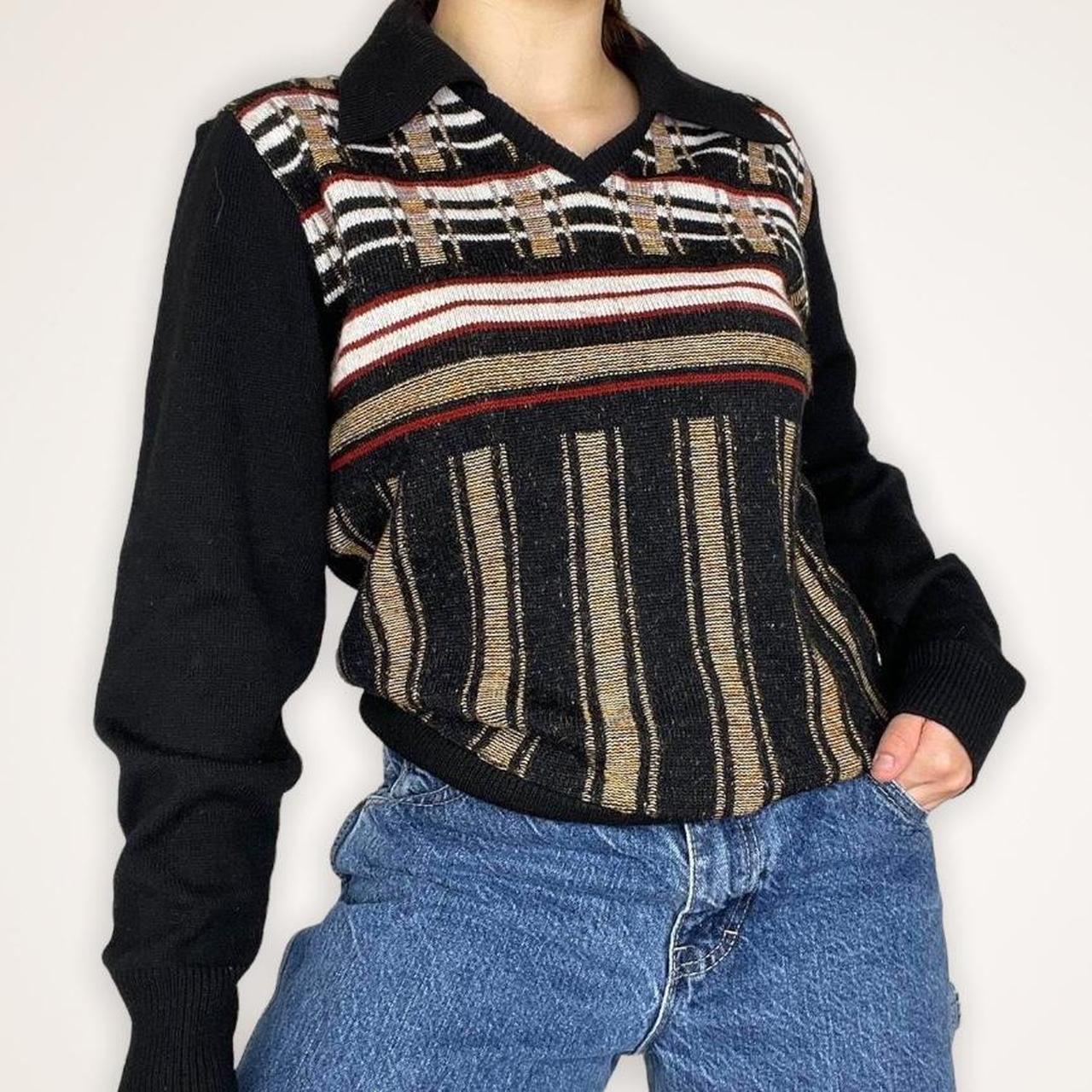 90s Sweater 🖤 Vintage Knit Collared Sweater With A... - Depop