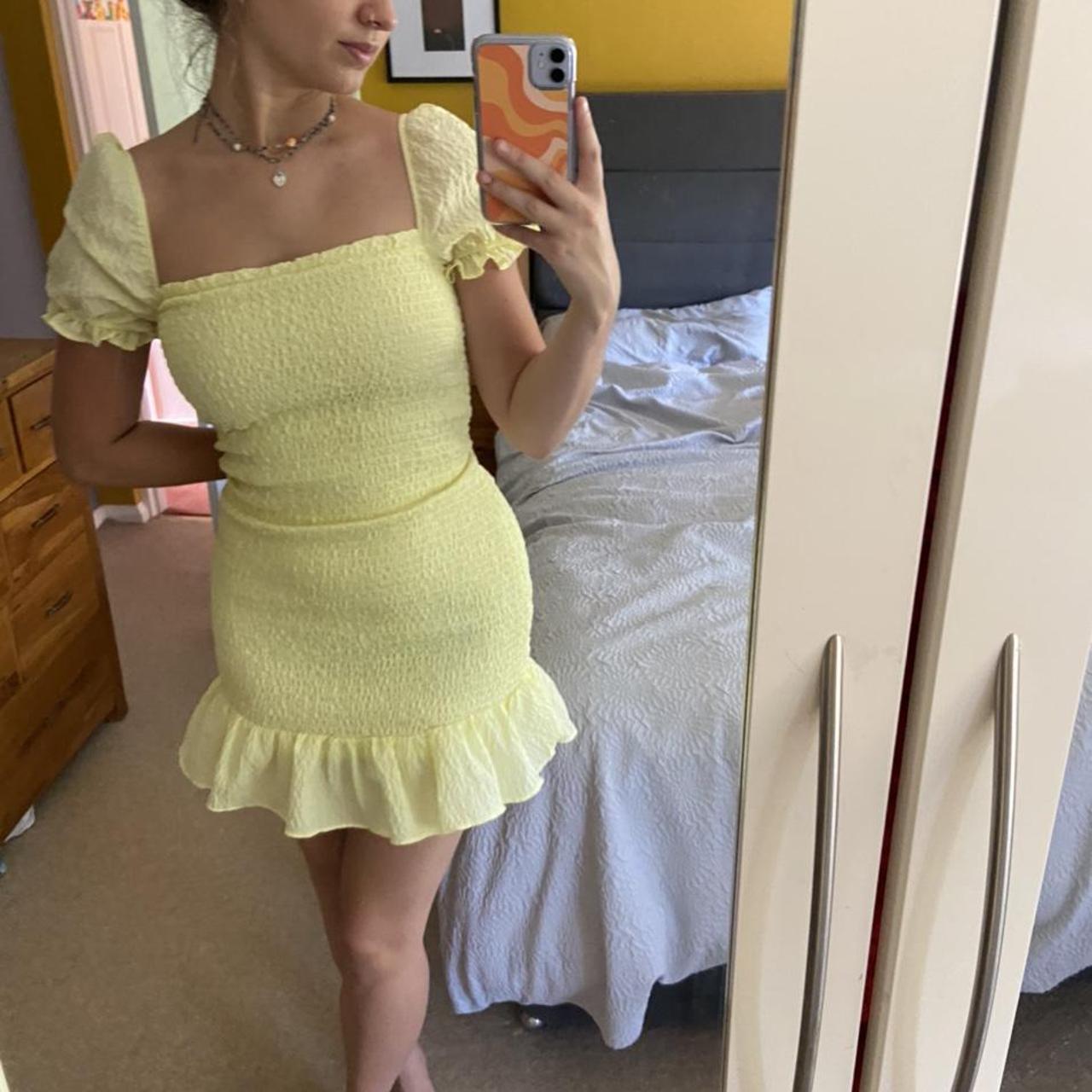 zara yellow ruched dress