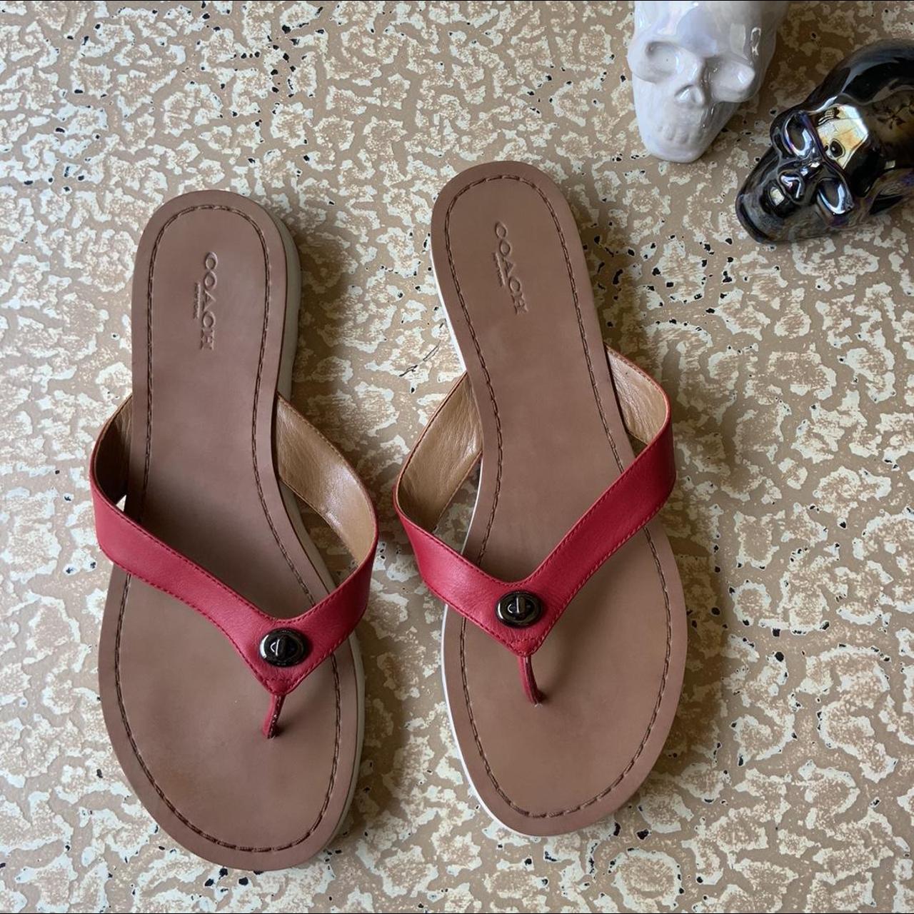 Red Coach Leather Sandals 8.5 Coach Shelly Leather Depop